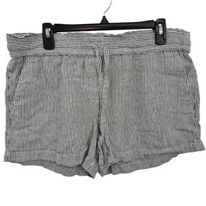 LOFT Linen Blend Short Women L Striped Drawstring Pockets Nautical Coastal Beach